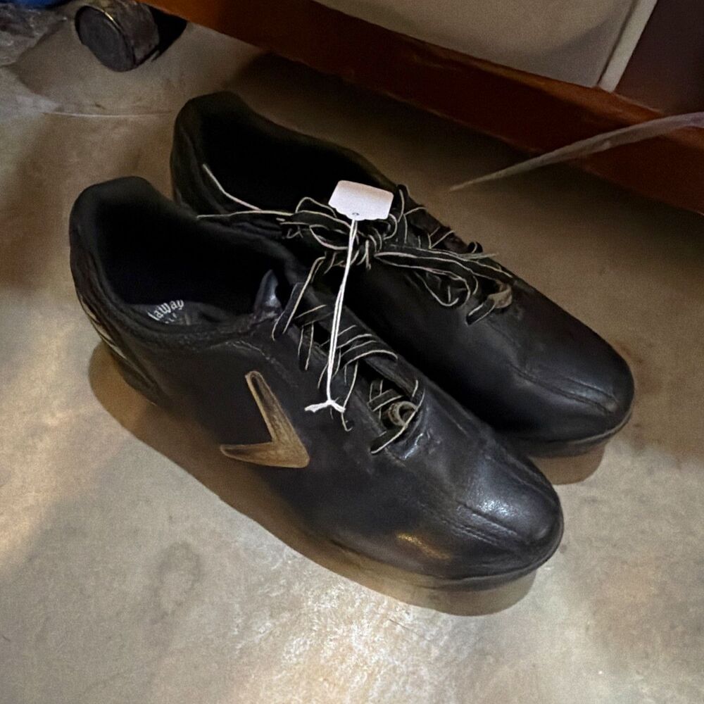 Callaway Golf Hyperbolic Men's Black Leather Spikes Golf Shoes US 9.5